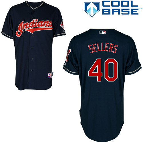 Justin Sellers #40 MLB Jersey-Cleveland Indians Men's Authentic Alternate Navy Cool Base Baseball Jersey